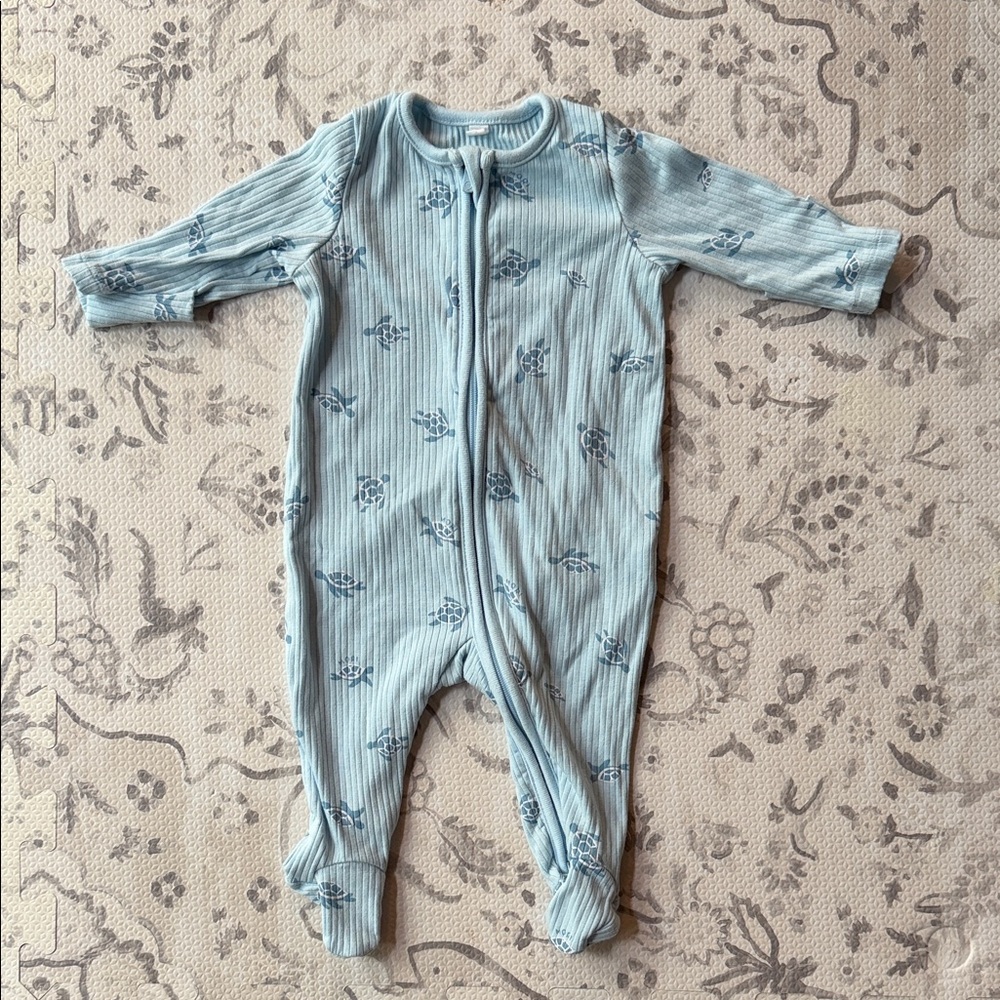 Mori Ribbed Clever Zip Snug Fit Baby Pajamas - Turtle Print / Newborn